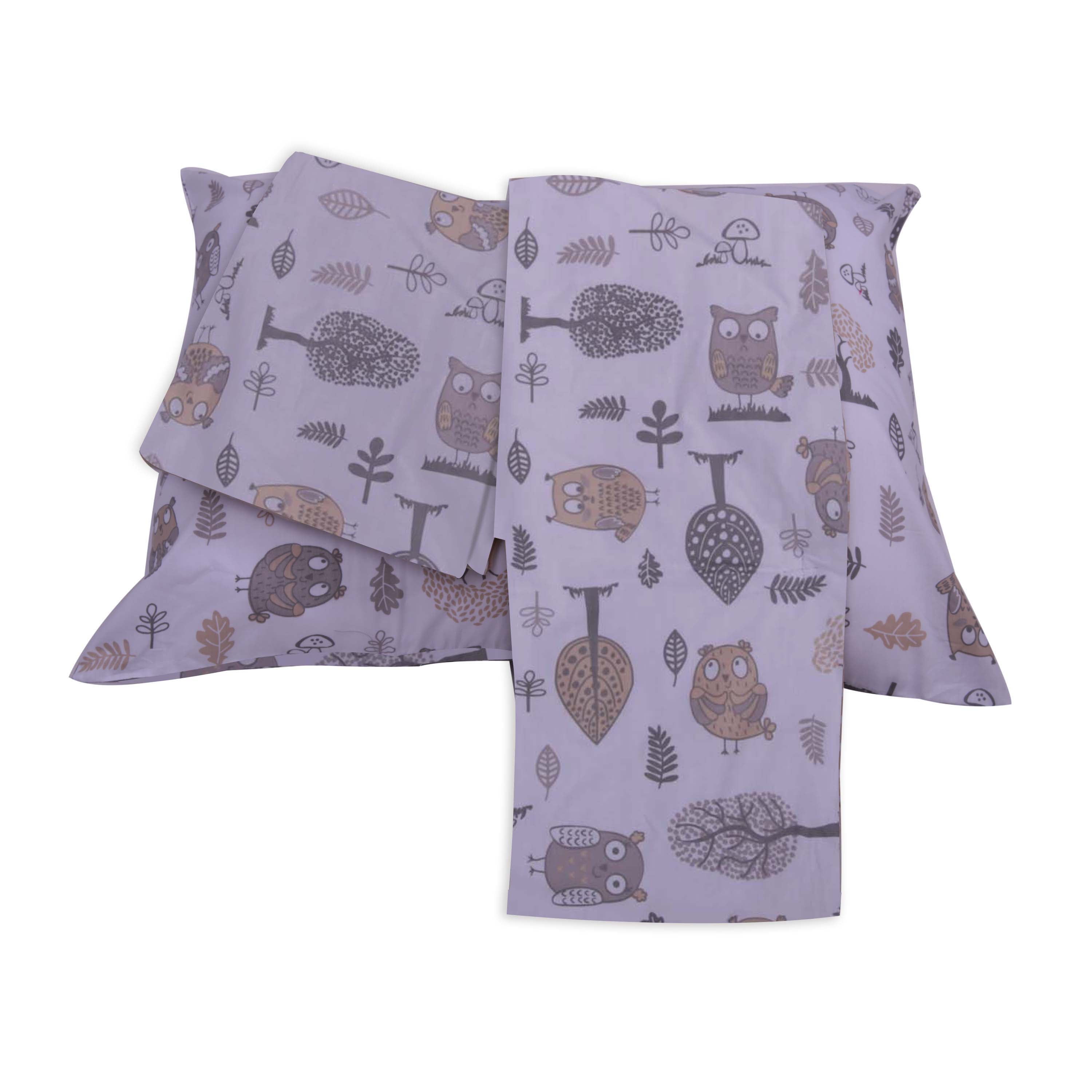 Bacati - Owls Grey/Beige Neutral Cotton Toddler Sheet Set