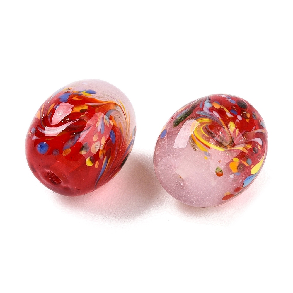 100pcs Handmade Lampwork Beads Barrel with Flower Two Tone Mixed color 13~14x11.5~12mm Hole: 1.2~2.5mm