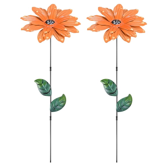 Uxcell 2 Pack Large Flower Garden Decor Stakes, 13 Inch Waterproof Metal Garden Stakes Decorative for Indoor/Outdoor [Orange]