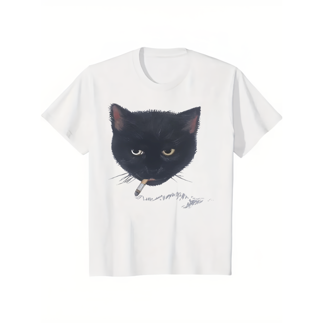 Y2k Smocking Cat T-Shirt, unisex Vintage Graphic Tees Gothic Grunge Y2k emo Scene amity Style Clothes Men Women Streetwear