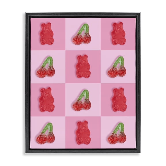 Stupell Industries Contemporary Gummy Bears and Cherries Grid Black Floating Frame Canvas Art, 17 x 21, by LISH Creative