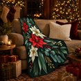 thumbnail image 3 of Festive Poinsettia Berry Arrangement Green, Festive Holiday Scene, Warm Flannel Blanket for Living Room and Family Room, Art Lovers Housewarming Gift, Festive Home Decor, 3 of 9