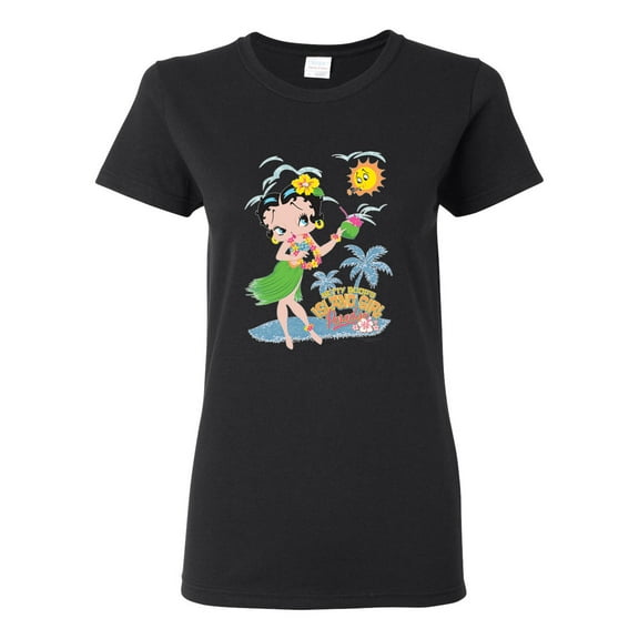 Wild Bobby Betty Boop Island Girl Paradise Betty Boop Womens T-Shirt, Black, Small