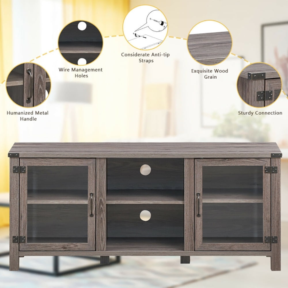 Finihen TV Stand, TV Cabinet, TV Stand Entertainment Center for TVs up to 65 Inch with Storage Cabinets, Media Entertainment Center with Storage, for Living Room, Bedroom, Gray