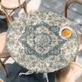 thumbnail image 2 of Beige Green Boho Round Tablecloth, Fitted Table Cover with Elastic for 45"-54" Round Tables, Medieval Vintage Ethnic Floral Abstract Table Cloth Outdoor Indoor Dinning Party Waterproof Tablecloths, 2 of 7