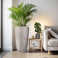 thumbnail image 4 of QCQHDU 21 inch Tall Planters with Saucer,2 Pack 9 Gallon Stone Round Pots for Indoor Plants,Outdoor Patio & Porch Decor, Heavy Duty Weatherproof Plant Containers,Gray, 4 of 8