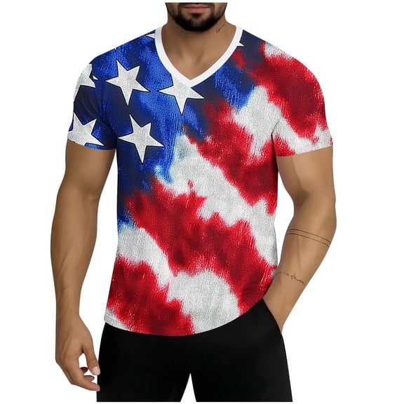 Plcasen American Flag Shirts for Men 4th of July Patriotic T Shirt USA Memorial Day Tee Tops