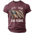 thumbnail image 4 of USA 250th Anniversary T-Shirt for Men 1776-2026 Patriotic Graphic Tee Vintage Waving Flag Crew Neck Short Sleeve Casual Cotton Blend Top Wine M, 4 of 4