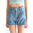 thumbnail image 3 of Ragstock Button Front Seamed Paper Bag Denim Shorts, 3 of 4