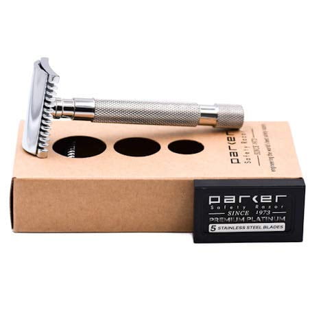 Parker Safety Razor 68S Stainless Steel Handle Double Edge Safety Razor with 5 Parker Razor Blades