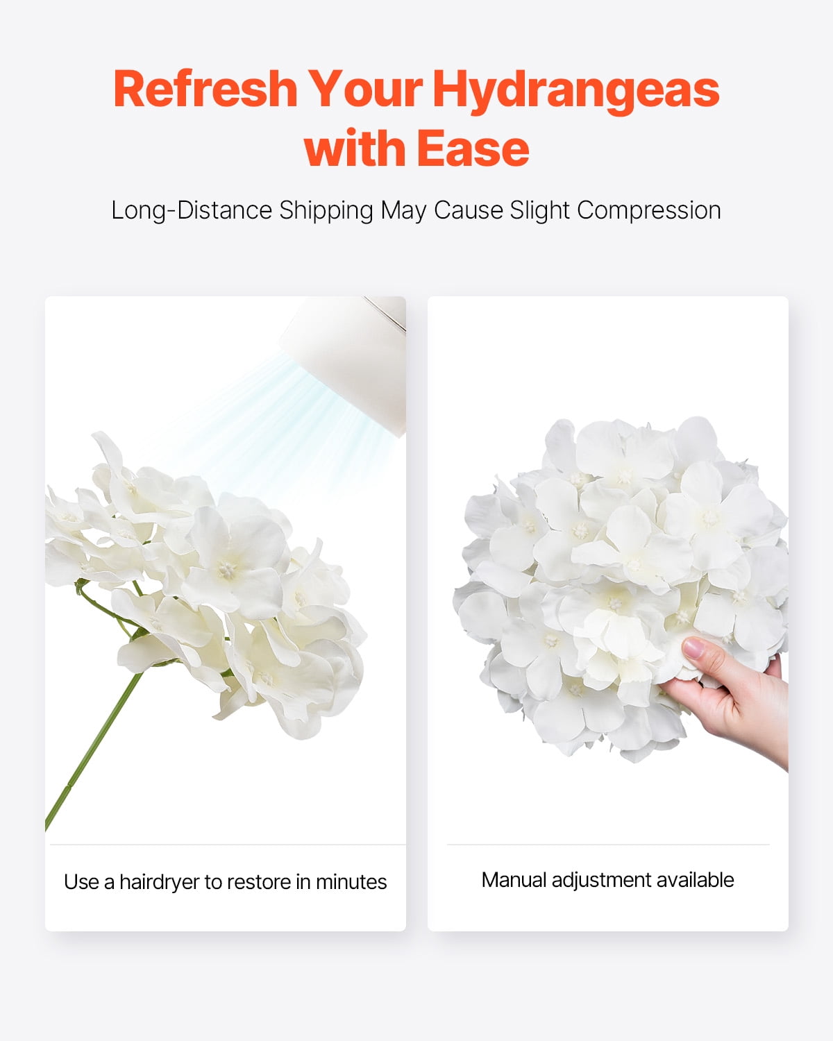 VEVOR Artificial Flowers, 65 pcs Real Looking White Silk Fake Hydrangea Bulk, White Faux Bridal Shower with Stems for DIY Wedding Bouquets, Home Centerpieces Arrangements, Party Tables Decorations