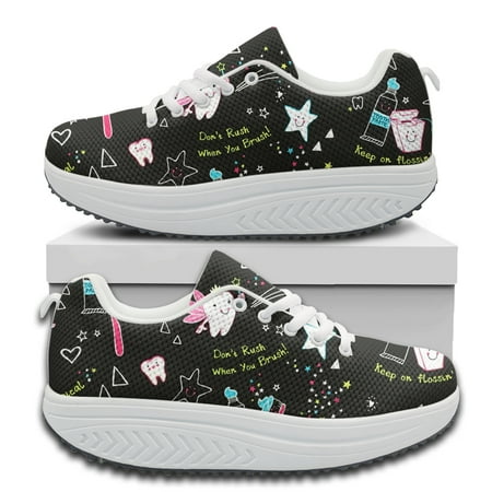 

INSTANTARTS Tooth Angel Dental Print Women s Platform Sneakers Comfortable Lace-up Swing Shoe Casual Outdoor Footwear Thick Sole