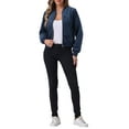 thumbnail image 2 of INSPIRE CHIC Women's Winter Zipper Velvet Surface Quilted Bomber Jacket with Pockets XL Blue, 2 of 5