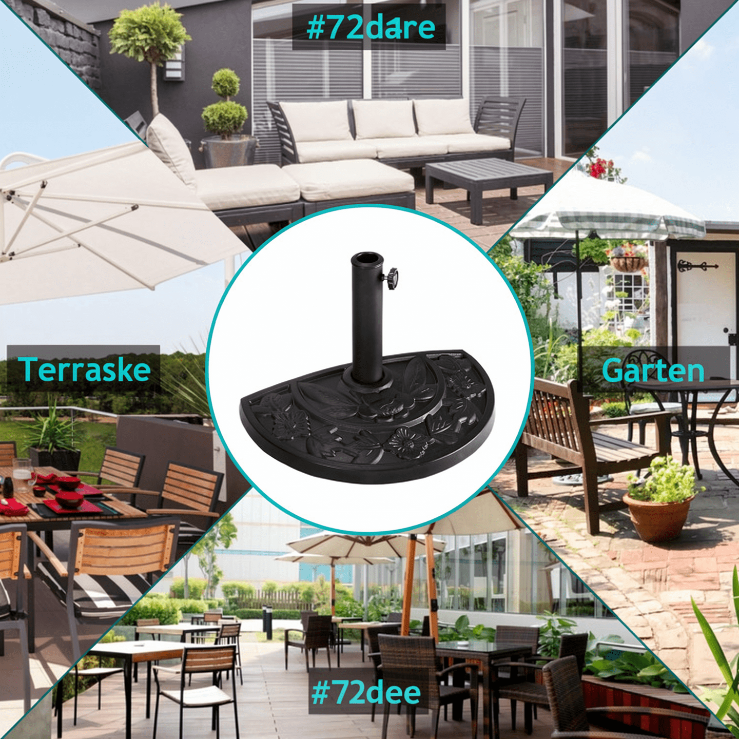 Biotree 22 Inch Heavy Duty Round Umbrella Base Stand Bronze - Heavy Duty Outdoor Patio Stand for Market and Offset Umbrellas