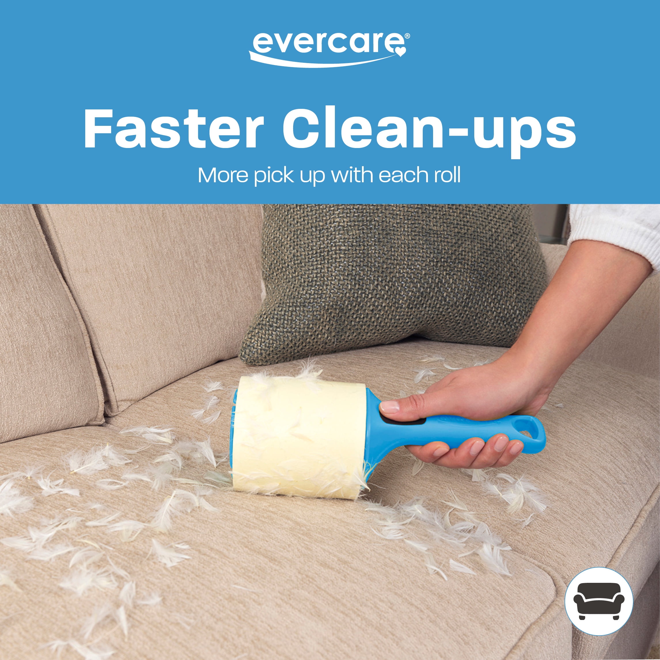 Evercare Jumbo Lint Roller – 60 Sheets per Roll, Refillable, Super Sticky, All‑Purpose Adhesive, X-Large Sheets, Pets, Clothing, Furniture, Crafts