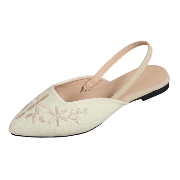 DeHolifer Woemn Sandals Embroidered Floral Closed Toe Flat Sandals Pointed Comfortable Casual Summer Footwear for Ladies