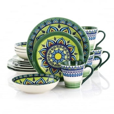 Zen Green Mozaik 16 Piece Dinnerware Set, Stoneware