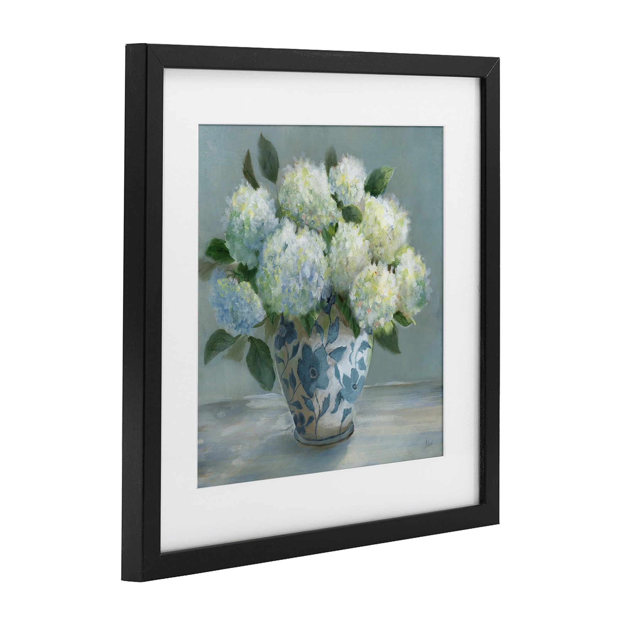 Stupell Industries Hydrangeas in Elegant Vase Black Framed Print Under Glass, design by Nan