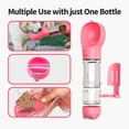 thumbnail image 3 of Botella de agua portátil para perros 4 en 1 con almacenamiento de alimentos, dispensador de bolsas para excrementos y cuchara, tamaño 300 ml, color rosa, 3 of 5