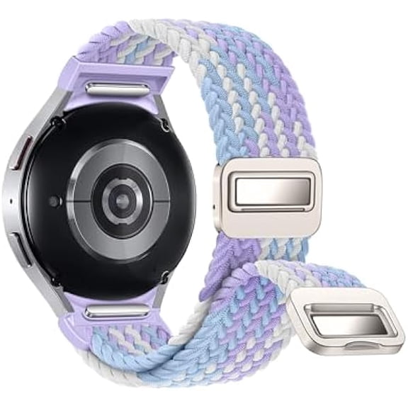 One Click No Gap Braided Bands Compatible with Samsung Galaxy Watch 7 6 4 5 FE Band 40mm 44mm/Galaxy Watch 6 4 Classic 47mm 43mm 42mm 46mm/Watch 5 Pro 45mm, 20mm Elastic Nylon Sport Strap Men Women