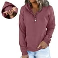 thumbnail image 3 of Trendy Hoodies for Women with Eye Mask 4-Button Plain Pullover Baggy Hooded Sweatshirt Pocket Travel Outfits, Wine|Mask S, 3 of 8