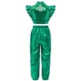 thumbnail image 2 of Nyeemya Kids Girls Jazz Hip Hop Dance Outfit Shiny Metallic Crop Top with Jogger Pants Set for Stage Performance Green 10, 2 of 6