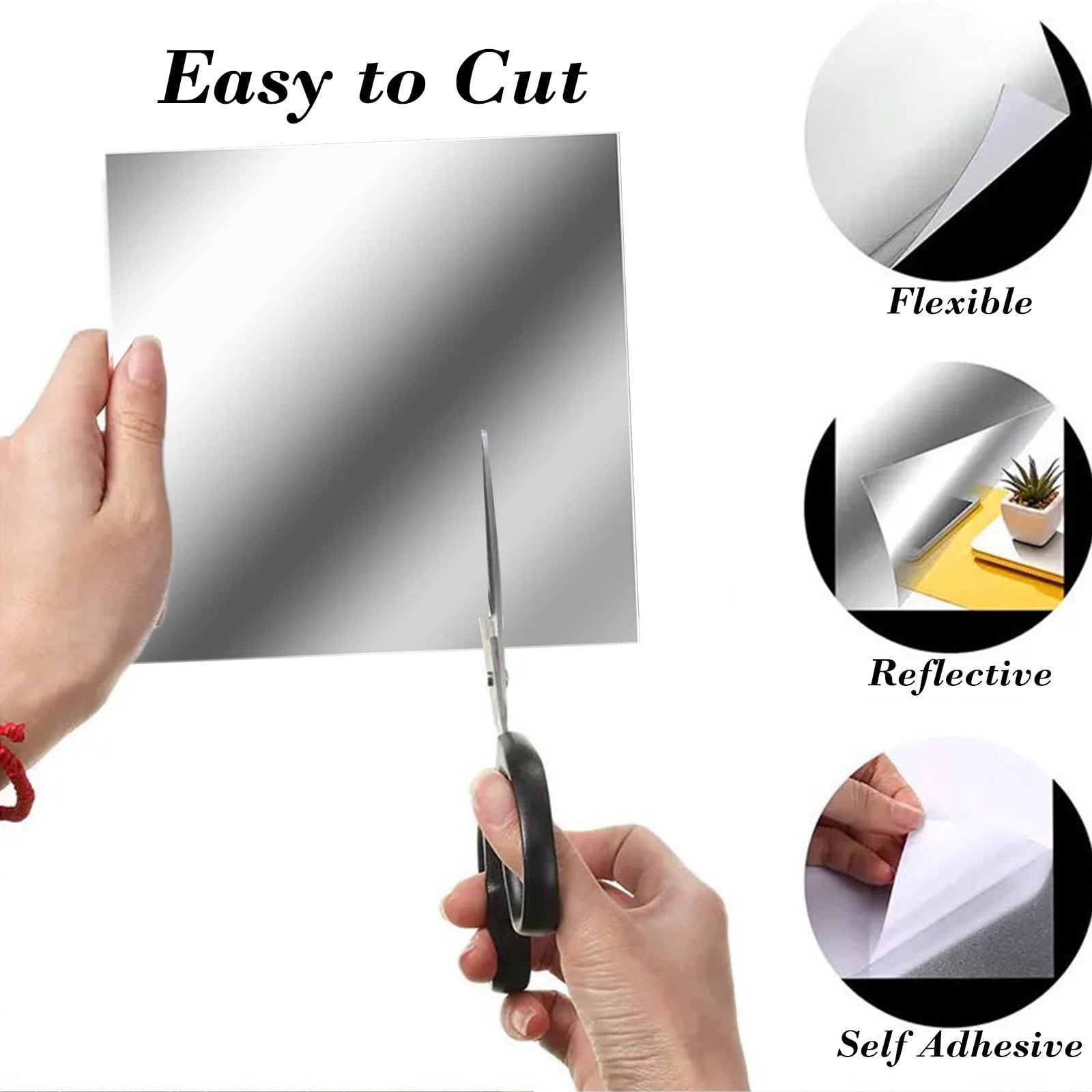 12-Pack Flexible Mirror Sheets - Self-Adhesive Cuttable Non-Glass Mirror Tiles, Safe Reflective Wall Stickers for Home DIY Wall Decor