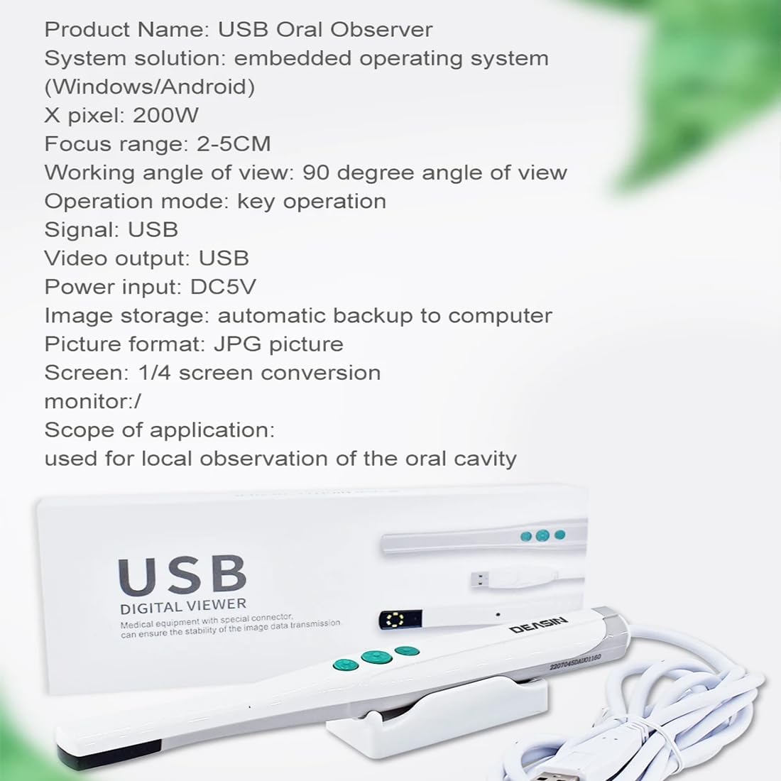 InLED Light PC Connectiontraoral Camera Dental, Portable USB Type Digital Viewer Oral Dental Endoscope with 6pcs