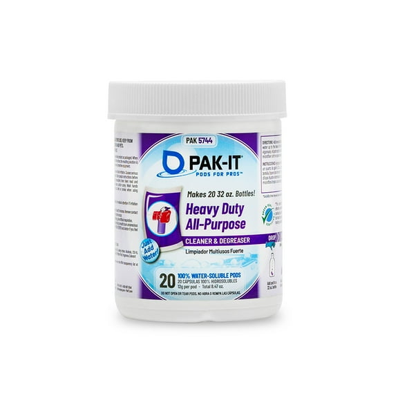PAK-IT® Heavy Duty All-Purpose Cleaner: 20 Qty. 12-gram Cleaning Pods in a Large Jar
