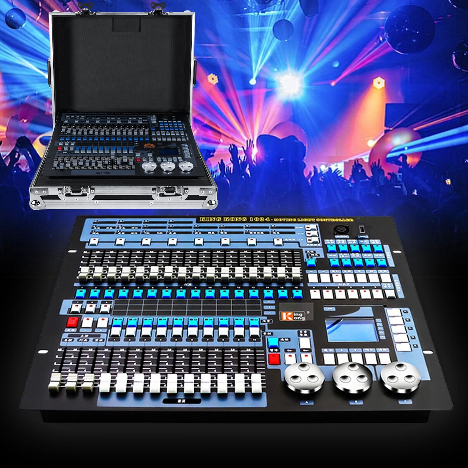 DJ Lighting Controller with Flightcase,Grand Console DMX and MIDI Operator 1024 Channel Lighting Controller for Live Concerts KTV DJs Clubs