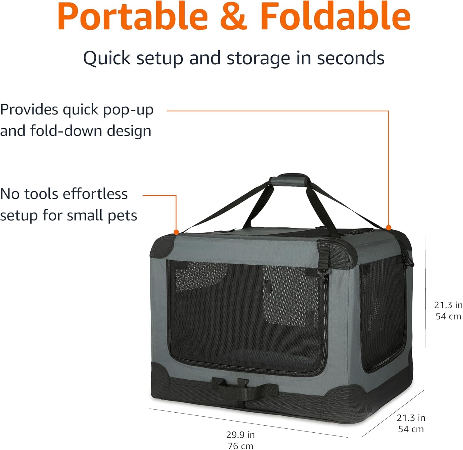 Basics Folding Soft Crate for Cat, Dog, Rabbit, Portable and Collapsible, 36 Inch, Tan, L 36" x 24" x 24"