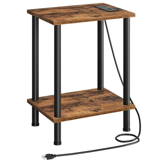 HOOBRO Nightstand 2-Layer End Table with USB Ports and Outlet Living Room Bedroom Rustic Brown BF09UBZ01