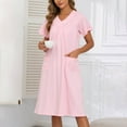thumbnail image 4 of OSFVNOXV Long Nursing Nightgown for Women 100% Cotton Sleepshirts Short Sleeve Loose Fit V-Neck Loungewear with Pockets, 4 of 5