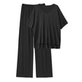thumbnail image 3 of MINTREUS Lounge Sets for Women Knit Short Sleeve V-neck Tops and Long Pants Soft Comfy Pajamas Set Oversized 2 Piece Outfits, 3 of 8