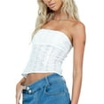 thumbnail image 4 of Aunavey Womens Y2k Sheer Lace Frill Strapless Tube Crop Tops Fairy Grunge Sleeveless Summer Bandeau Vest Streetwear, 4 of 7