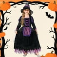 thumbnail image 2 of bbymog Halloween Clothes for Girls 10-12 Girls' Mesh Witch Princess Dresses with Hat Performance Cosplay Costumes Purple 8 Years, 2 of 5