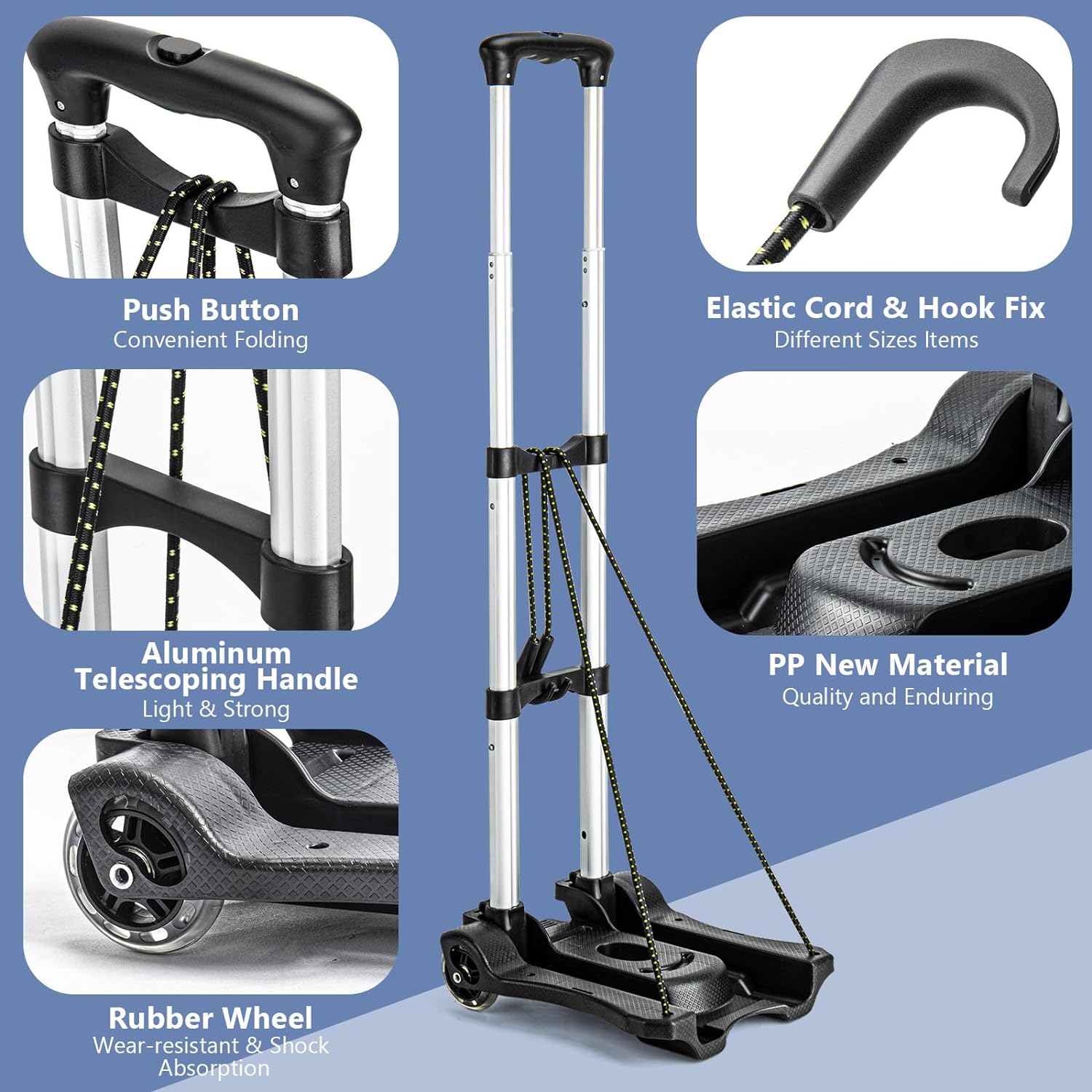 Small Folding Hand Truck Dolly with 2 Wheels - Lightweight Aluminum Collapsible Trolly for Airport Travel and Moving