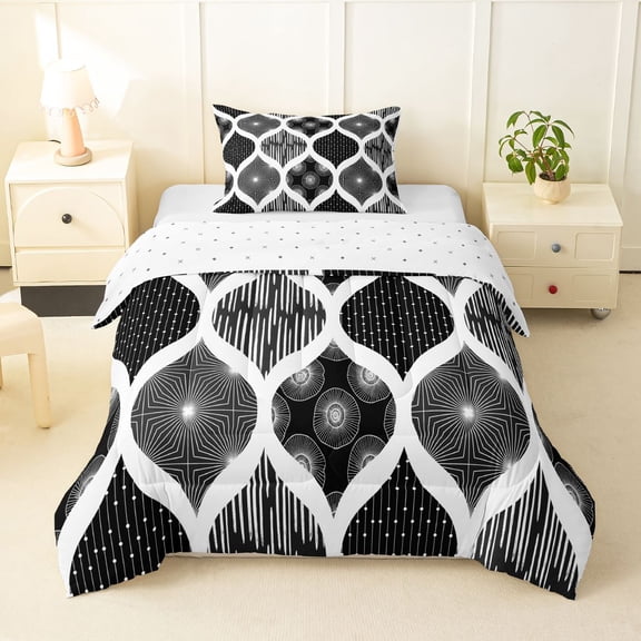 Homewish Boho Geometric Stripe Twin Comforter Sets,Modern Minimalist Art Bedding Set,Black,Reversible,2-Piece,1 Comforter and 1 Pillowcase
