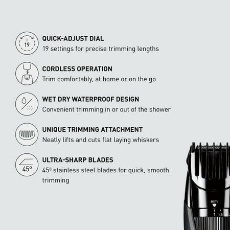 Panasonic Cordless Men's Beard Trimmer with 19 Length Settings, Washable, Rechargeable - ER-GB42-K