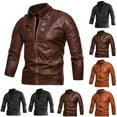 thumbnail image 4 of WREESH Fashion Winter Jacket Men'S Spring and New Multi Button Motorcycle Standing Collar Washed Leather Jacket Men'S Leather Coat Black, 4 of 4