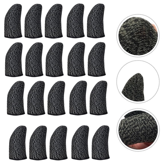 BESTOYARD 20Pcs Sweatproof Black Finger Sleeve Made of Nylon for Mobile Gaming Precision