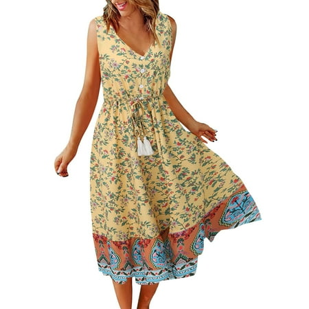 

ASEIDFNSA Casual Summer Dress for Women Maternity Surplice Dress Women’S Floral V Neck Strap Button Sundress Swing Ruffle Summer Mini Short Dress