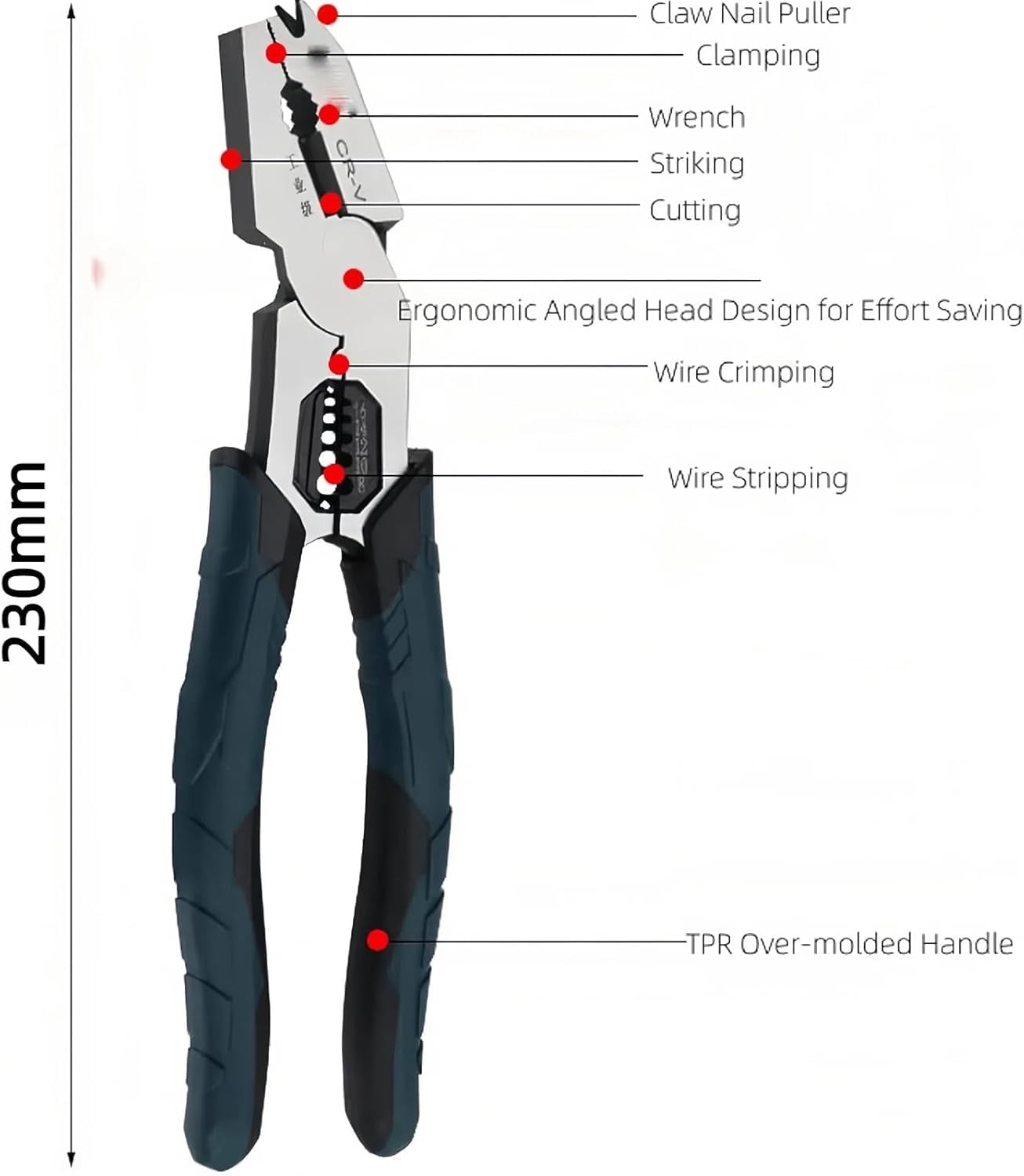 Industrial-Grade Multi-function Cutting Pliers, 9-in-1 Heavy-Duty Compound Action Wire Cutters,Heavy-Duty MultiFunctional Plier Nail Puller/Wire Cutter/Stripper/Crimper for Electricians and Homes (Q)
