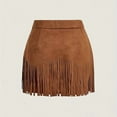thumbnail image 2 of VIWORLD Western Fringe Mini Skirt - A-Line Denim Style with Decorative Button Details For Summer Light Brwon，M, 2 of 5