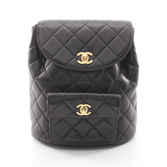 Pre-Owned Chanel Matelass Turnlock Chain Backpack/Handbag, Lambskin Leather, Women's, Black...