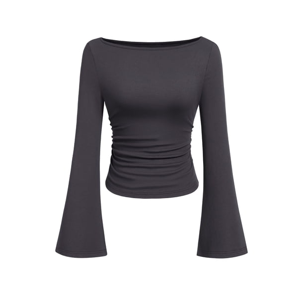 Remera PRETTYGARDEN 2025 Otoño Mujer Crop Top Acanalado con Mangas Campana