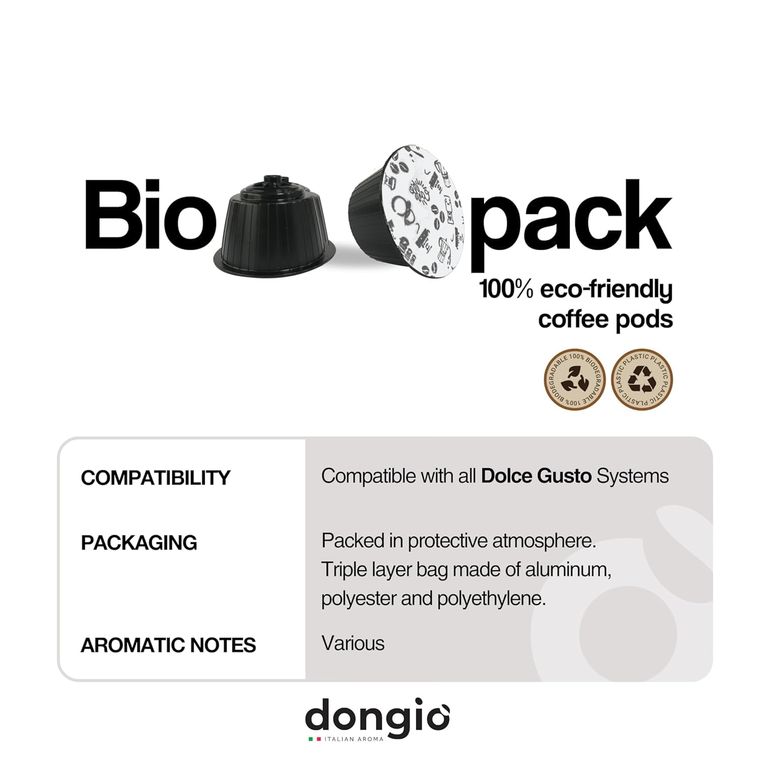 Dongiò Caffè Variety Pack Compatible Nescafe Dolce Gusto Capsules Italian Dark Medium and Light Roast Coffee Pods, 100 Ct