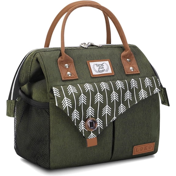 Insulated Lunch Bag Portable Lunch Box for Office Work Picnic Beach Workout Reusable Tote Lunch Bag Organizer for Women Adult, Green