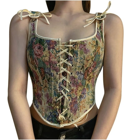 YWDJ Plus Size Corset Top Women Renaissance Lace Up Vintage Boned Bustier Corset Cosplay Costume Reversible Peasant Bodice Khaki XL
