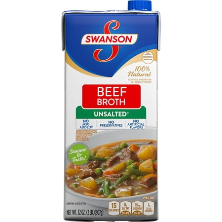 (6 Pack) Swanson Unsalted Beef Broth, 32 oz. (Best Tasting Beef Broth)